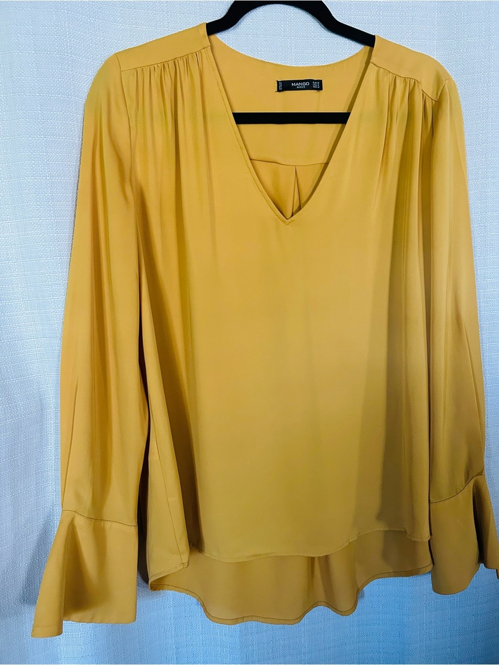 Mango Mustard V-Neck Long Sleeve Blouse with Fluted Cuffs